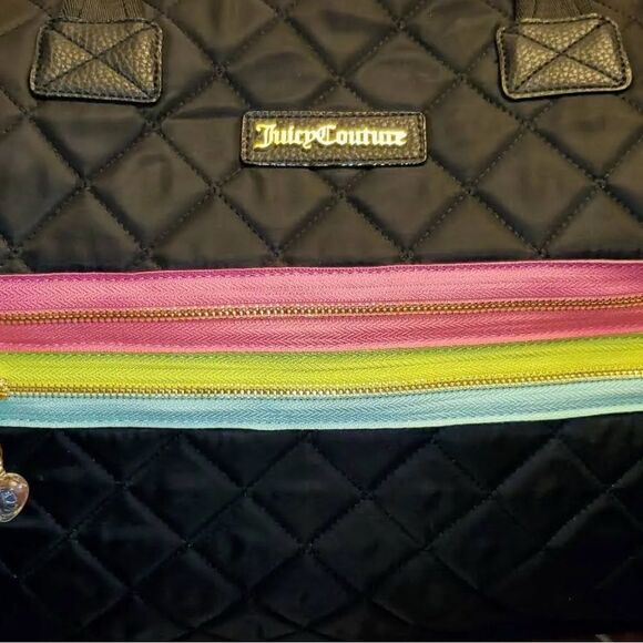 Juicy Couture Black and Pink Quilted Weekender Tote with Sporty Stripes - Picture 14 of 15